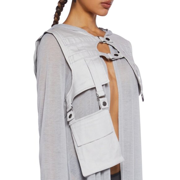 NWT Club Exx Gray Hooded Long Semi-Sheer Cardigan & Cargo Vest Set - Picture 3 of 10